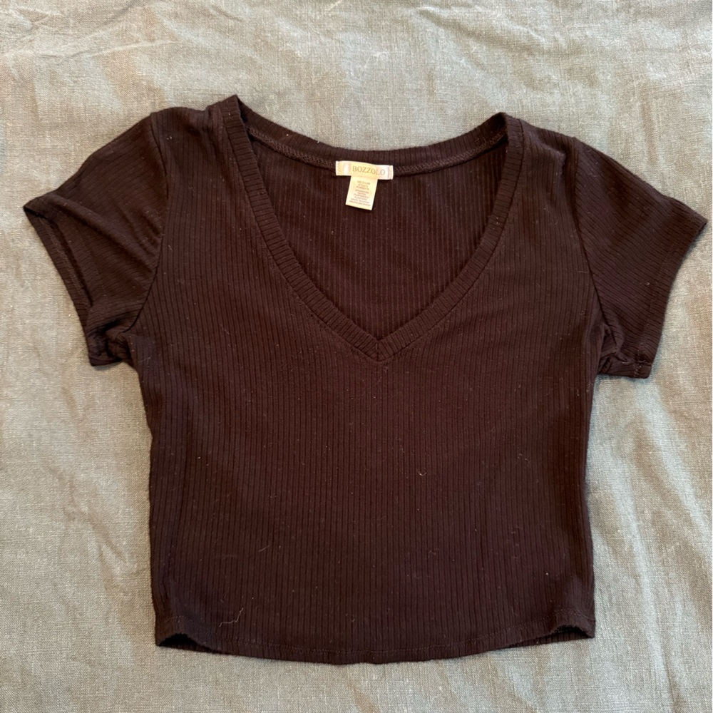 Black V-Neck Ribbed Top